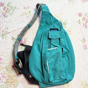 Kavu Teal Rope Sling Bag with White Zip Accent